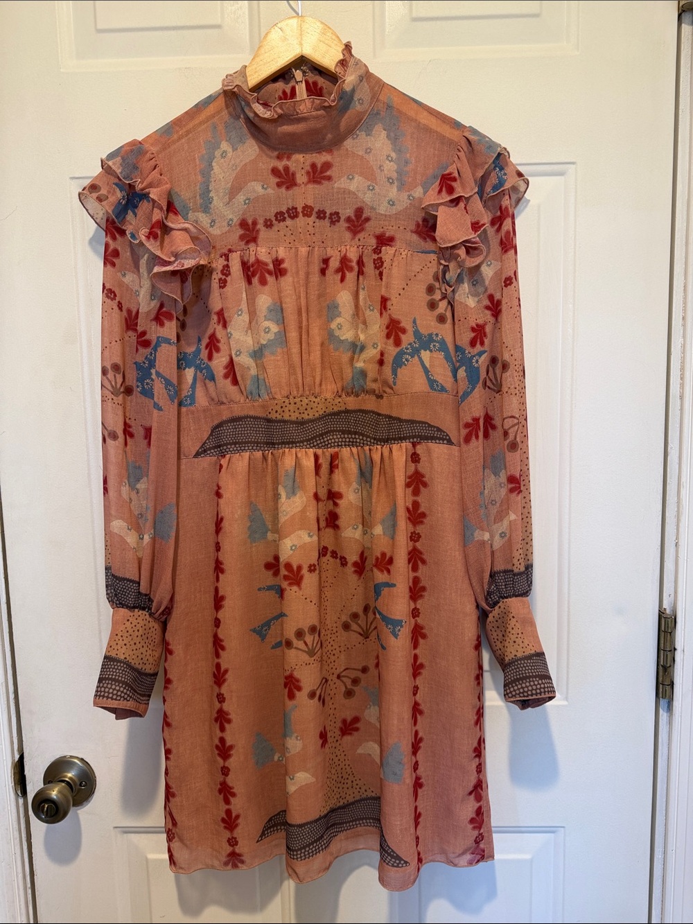Anna Sui Long Sleeve Chiffon Mini Dress